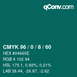 カラーコード: CMYK 96 / 0 / 8 / 60 | qconv.com