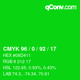 颜色代码: CMYK 96 / 0 / 92 / 17 | qconv.com