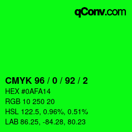 カラーコード: CMYK 96 / 0 / 92 / 2 | qconv.com