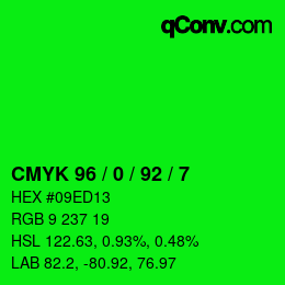 颜色代码: CMYK 96 / 0 / 92 / 7 | qconv.com