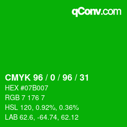 カラーコード: CMYK 96 / 0 / 96 / 31 | qconv.com