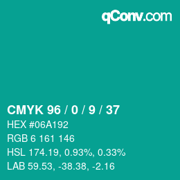 カラーコード: CMYK 96 / 0 / 9 / 37 | qconv.com