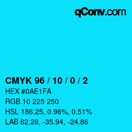 颜色代码: CMYK 96 / 10 / 0 / 2 | qconv.com