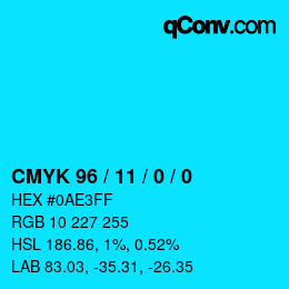 カラーコード: CMYK 96 / 11 / 0 / 0 | qconv.com