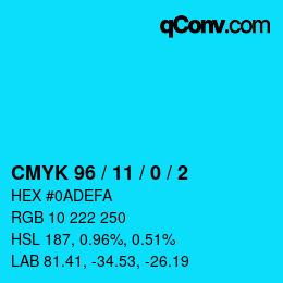 カラーコード: CMYK 96 / 11 / 0 / 2 | qconv.com