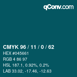 カラーコード: CMYK 96 / 11 / 0 / 62 | qconv.com