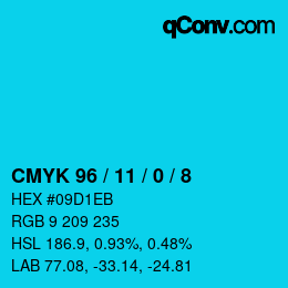 颜色代码: CMYK 96 / 11 / 0 / 8 | qconv.com