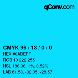 颜色代码: CMYK 96 / 13 / 0 / 0 | qconv.com