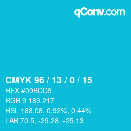 颜色代码: CMYK 96 / 13 / 0 / 15 | qconv.com