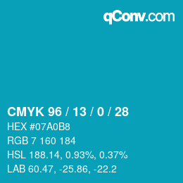 Color code: CMYK 96 / 13 / 0 / 28 | qconv.com