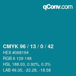 Color code: CMYK 96 / 13 / 0 / 42 | qconv.com