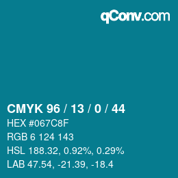 Farbcode: CMYK 96 / 13 / 0 / 44 | qconv.com
