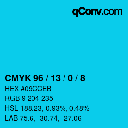 カラーコード: CMYK 96 / 13 / 0 / 8 | qconv.com