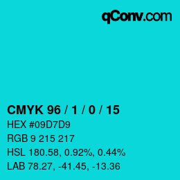 カラーコード: CMYK 96 / 1 / 0 / 15 | qconv.com