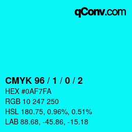 カラーコード: CMYK 96 / 1 / 0 / 2 | qconv.com