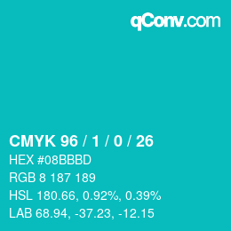 カラーコード: CMYK 96 / 1 / 0 / 26 | qconv.com