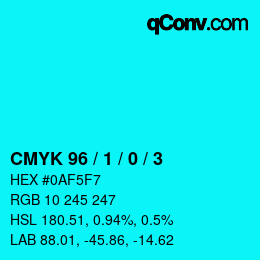 カラーコード: CMYK 96 / 1 / 0 / 3 | qconv.com