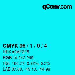 カラーコード: CMYK 96 / 1 / 0 / 4 | qconv.com