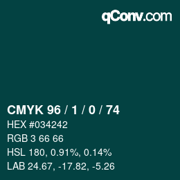 Color code: CMYK 96 / 1 / 0 / 74 | qconv.com