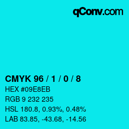 Color code: CMYK 96 / 1 / 0 / 8 | qconv.com