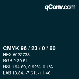 颜色代码: CMYK 96 / 23 / 0 / 80 | qconv.com