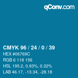 カラーコード: CMYK 96 / 24 / 0 / 39 | qconv.com