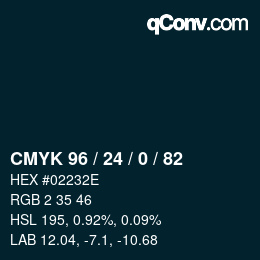 Color code: CMYK 96 / 24 / 0 / 82 | qconv.com