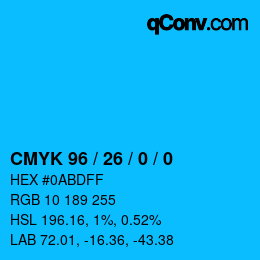 カラーコード: CMYK 96 / 26 / 0 / 0 | qconv.com