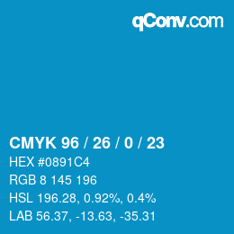 カラーコード: CMYK 96 / 26 / 0 / 23 | qconv.com