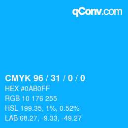 カラーコード: CMYK 96 / 31 / 0 / 0 | qconv.com