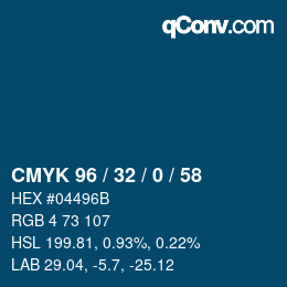Farbcode: CMYK 96 / 32 / 0 / 58 | qconv.com