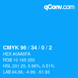 颜色代码: CMYK 96 / 34 / 0 / 2 | qconv.com