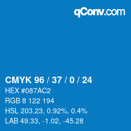 カラーコード: CMYK 96 / 37 / 0 / 24 | qconv.com