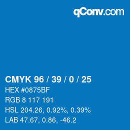颜色代码: CMYK 96 / 39 / 0 / 25 | qconv.com