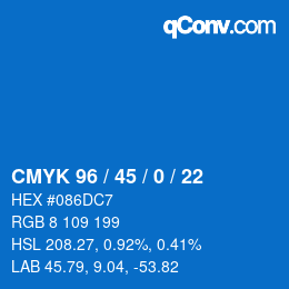 Code couleur: CMYK 96 / 45 / 0 / 22 | qconv.com