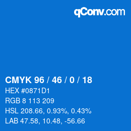 カラーコード: CMYK 96 / 46 / 0 / 18 | qconv.com