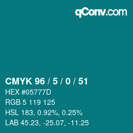 颜色代码: CMYK 96 / 5 / 0 / 51 | qconv.com