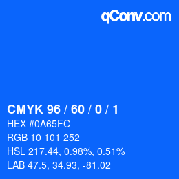カラーコード: CMYK 96 / 60 / 0 / 1 | qconv.com