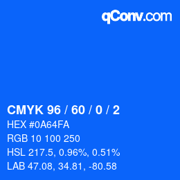 カラーコード: CMYK 96 / 60 / 0 / 2 | qconv.com