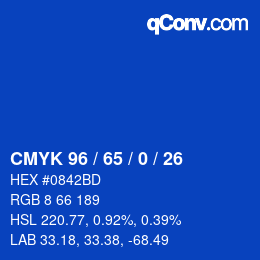 カラーコード: CMYK 96 / 65 / 0 / 26 | qconv.com