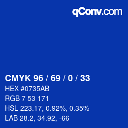 Color code: CMYK 96 / 69 / 0 / 33 | qconv.com