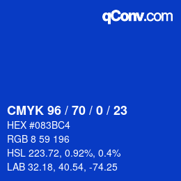 カラーコード: CMYK 96 / 70 / 0 / 23 | qconv.com