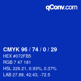 Farbcode: CMYK 96 / 74 / 0 / 29 | qconv.com