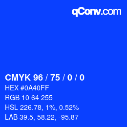 カラーコード: CMYK 96 / 75 / 0 / 0 | qconv.com