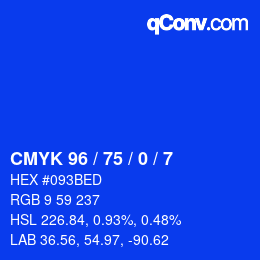 Code couleur: CMYK 96 / 75 / 0 / 7 | qconv.com