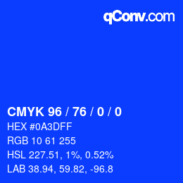颜色代码: CMYK 96 / 76 / 0 / 0 | qconv.com