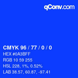 カラーコード: CMYK 96 / 77 / 0 / 0 | qconv.com