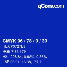 カラーコード: CMYK 96 / 78 / 0 / 30 | qconv.com