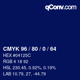 颜色代码: CMYK 96 / 80 / 0 / 64 | qconv.com