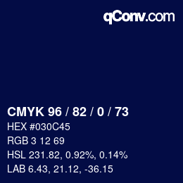 カラーコード: CMYK 96 / 82 / 0 / 73 | qconv.com